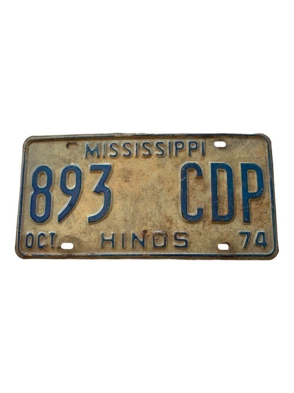 CAR OLD ANTIQUE VINTAGE MISSISSIPPI LICENSE PLATE CAR TAG 1974 Hinds COUNTY
